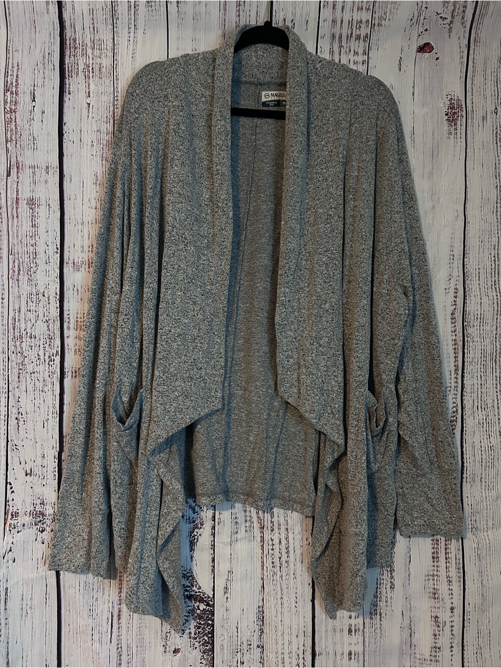 Magellan Outdoors Women's Heather Gray Open-Front Draped Cardigan